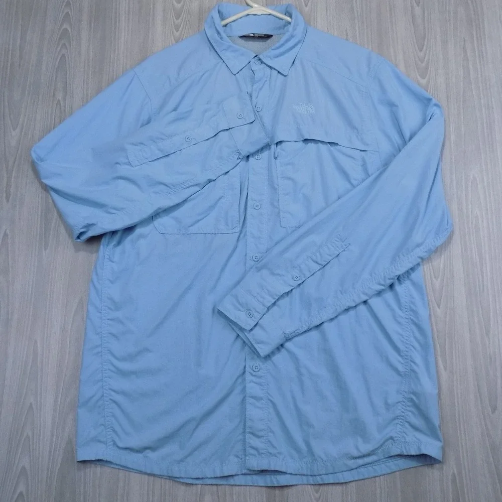 The North Face Mens Blue Ripstop Long Sleeve Hiking Fishing Shirt Size M